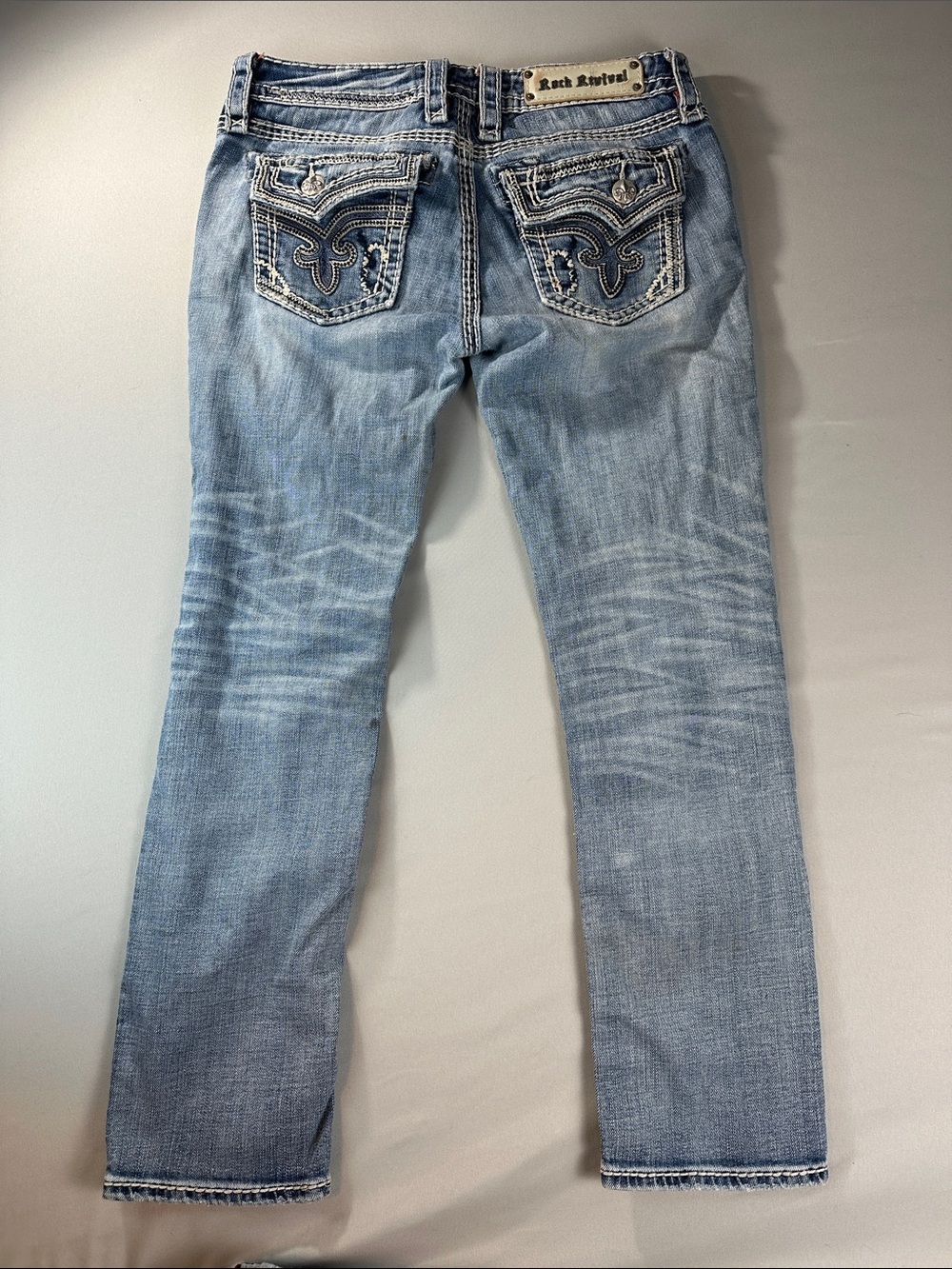 Rock Revival Women's Jeans Kai 28 8 Straight Leg Embellished Destroyed Y2K